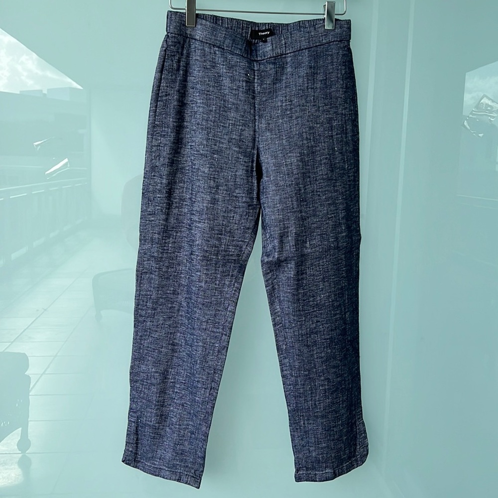 Theory linen denim print pants